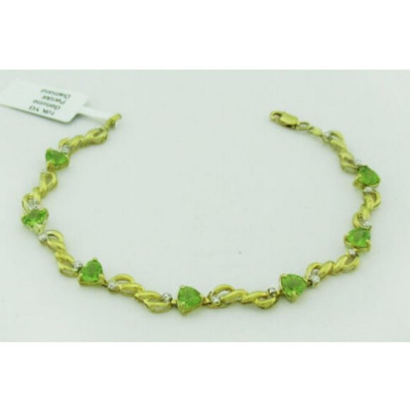 Genuine 2.84 Cts Peridots & Diamonds Bracelet 10k Gold